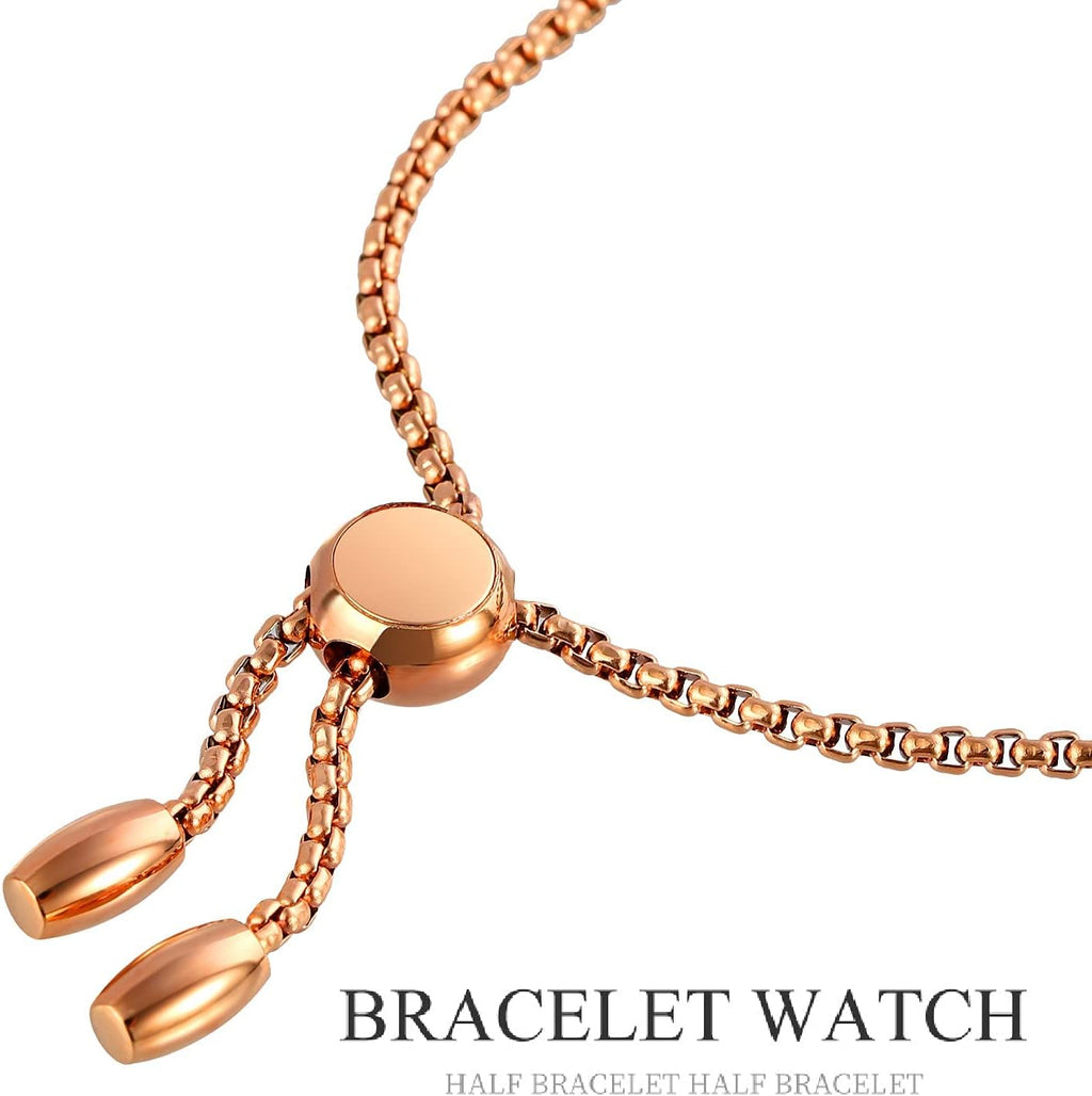TOOCAT Reloj analógico de cuarzo para mujer, pulseras de metal, relojes de oro rosa con diamantes, reloj de pulsera de cuarzo impermeable para mujer