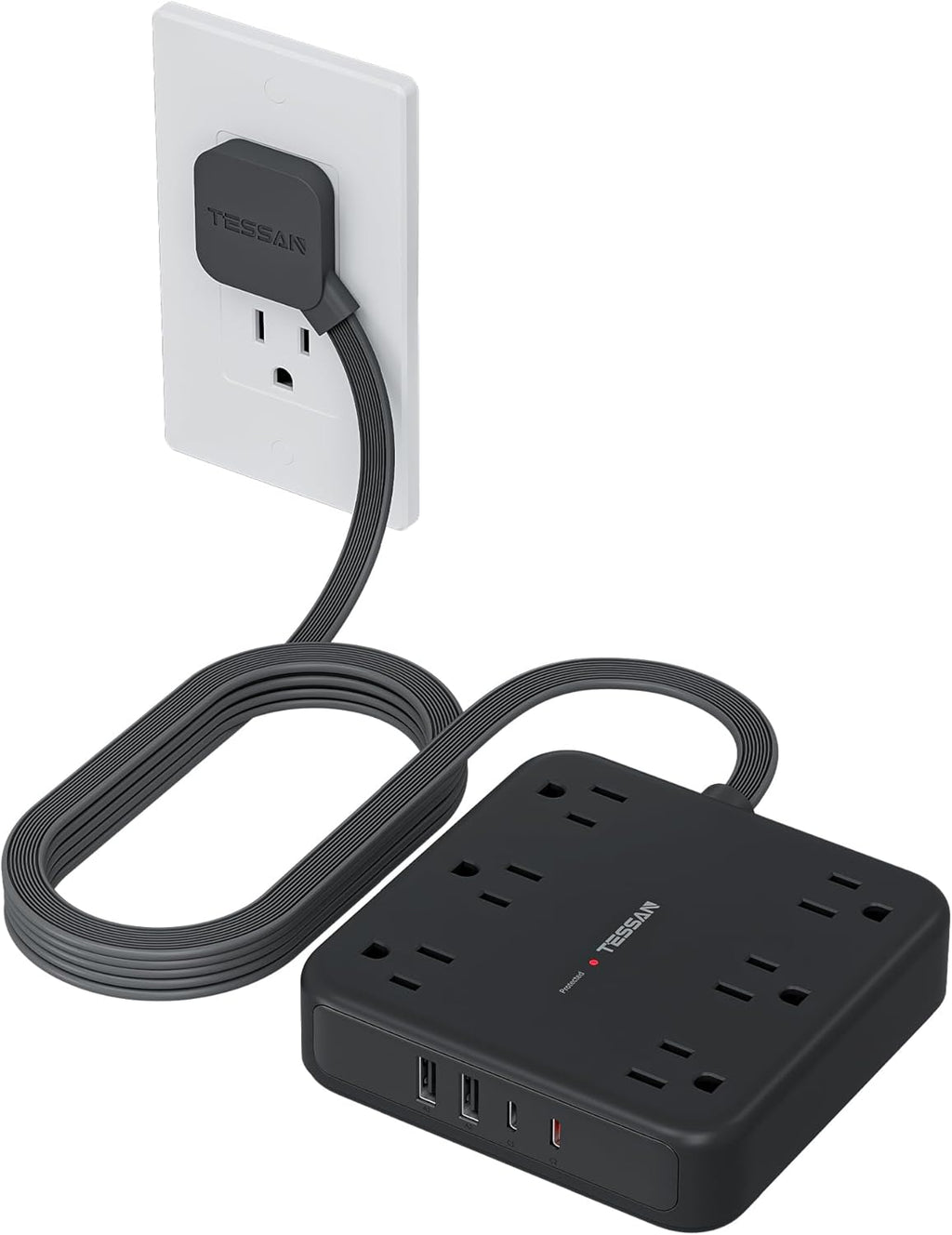 TESSAN Regleta protectora de sobretensiones, cable de extensión de enchufe