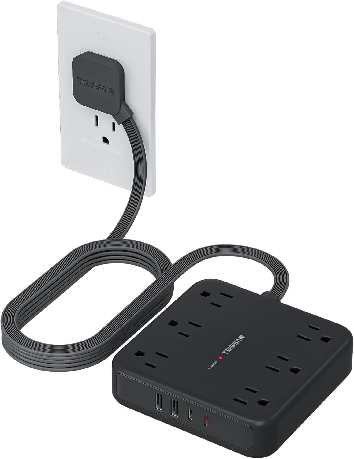 TESSAN Regleta protectora de sobretensiones, cable de extensión de enchufe