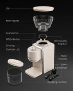 KIDISLE Molinillo de café cónico 2.0, molinillo eléctrico de granos de café para molienda precisa, 35 ajustes, selector de 2 a 12 tazas, diseño antiestático para uso doméstico, color beige