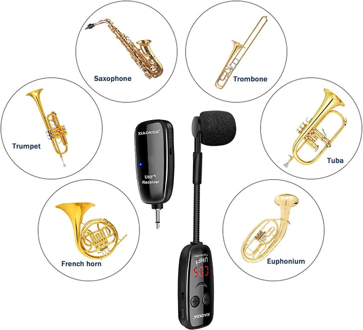 Micrófono inalámbrico para saxofón, micrófonos UHF para saxofón, mi...