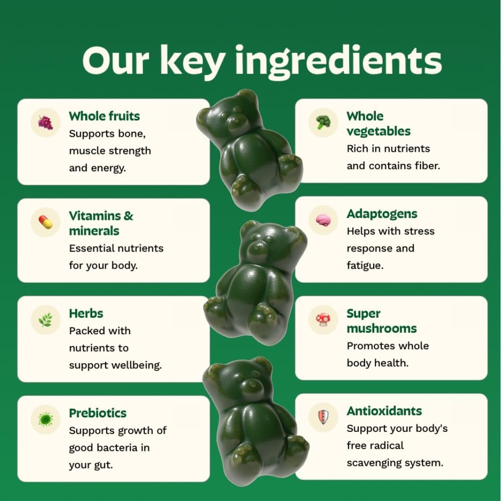 Gruns Super Greens - Gomitas multivitamínicas para adultos, vitamin...
