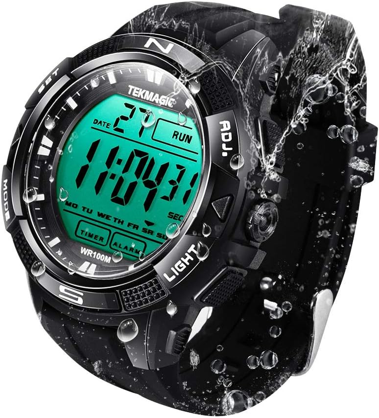 10 ATM Reloj digital sumergible unisex para adultos, resistente al agua hasta 100 m, para buceo, natación, deporte, con función de cronómetro y alarma, pantalla LCD luminosa