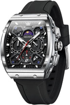 OLEVS Relojes para Hombre Casual Lujo Cara Grande Cronógrafo Multifuncional Relojes de Hombre Correa de Silicona/Nylon Duradera 3 ATM Resistente al Agua Reloj de Hombre Fecha Fase Lunar Reloj