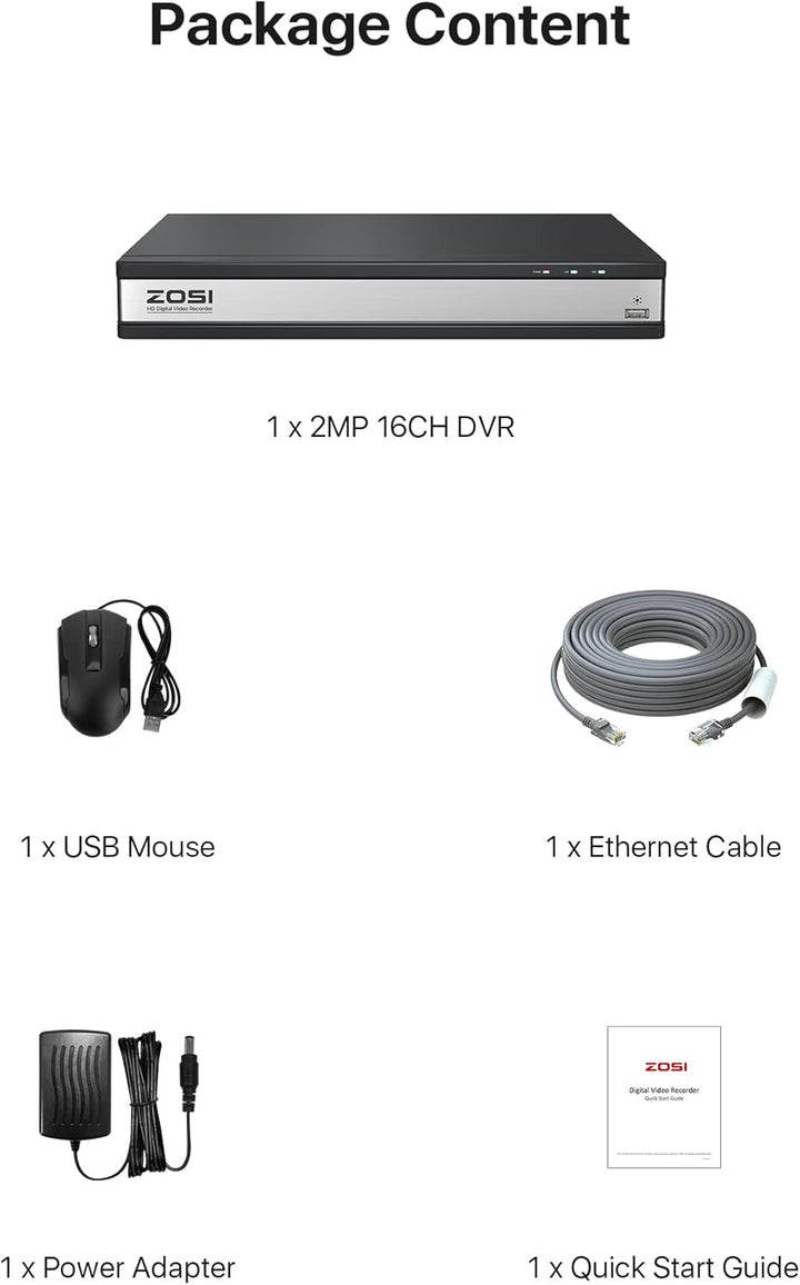 ZOSI DVR de 16 canales H.265+ para cámara de seguridad, sistema de...