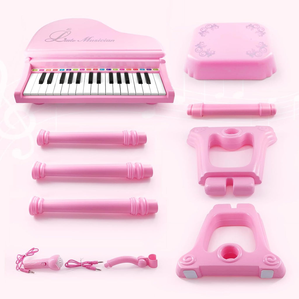 Love & Mini - Piano/teclado de juguete color rosa; instrumento musical con micrófono para niños como regalo de cumpleaños