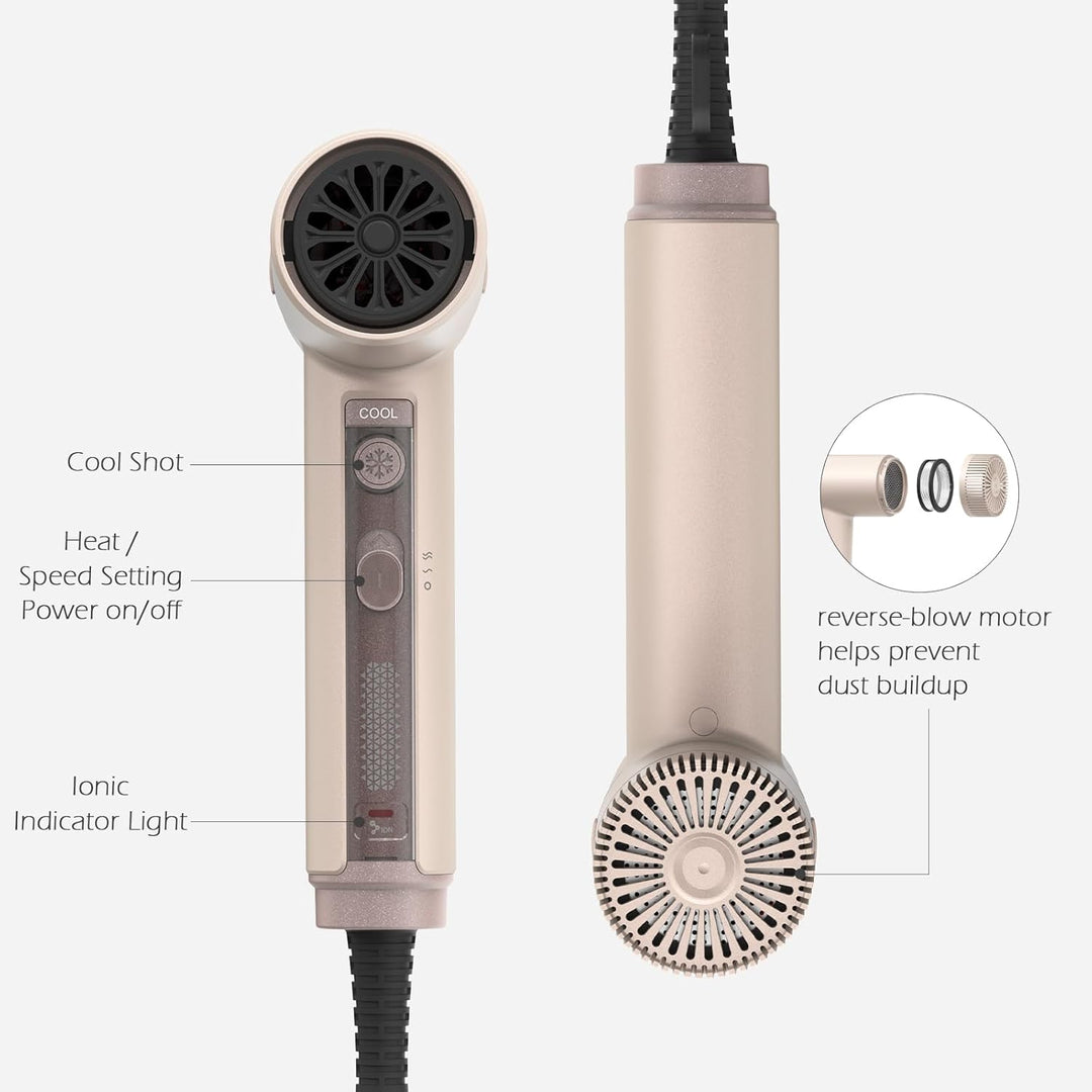 TOME Secador de pelo, motor EC de alta velocidad de 1875 W, secador...