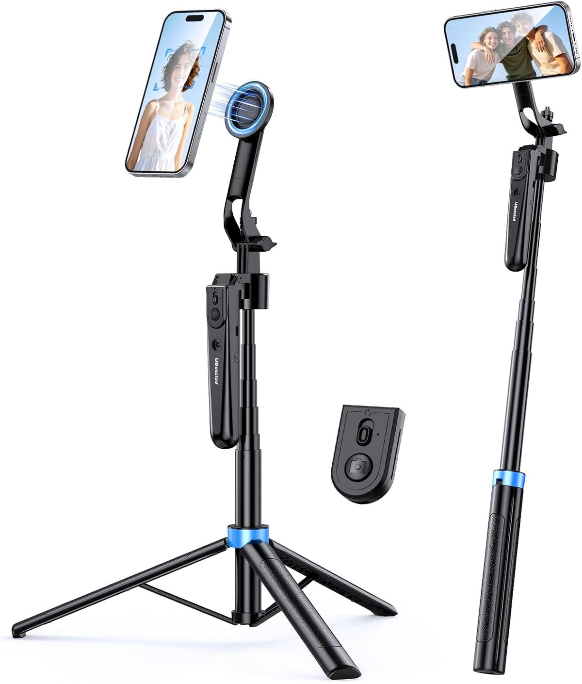 UBeesize Trípode de seguimiento facial automático de 72 pulgadas para iPhone, MagSafe Selfie Stick con control remoto, soporte magnético de 360° con control de gestos para TikTok, transmisión en vivo