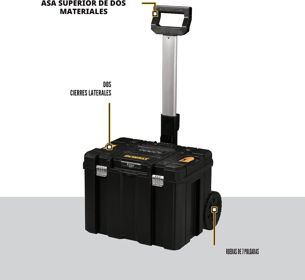 DEWALT Caja de herramientas con ruedas modular, caja de herramientas rodante grande con mango telescópico, portador portátil almacenamiento profundo apilable TSTAK (DWST17820)