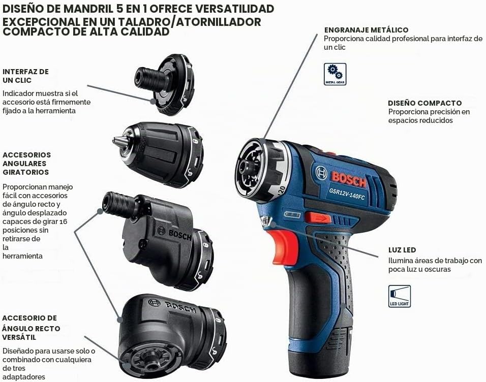 Sistema de taladro/atornillador Bosch GSR12 V 140fcb22 12 V, max Flexiclick 5 en 1