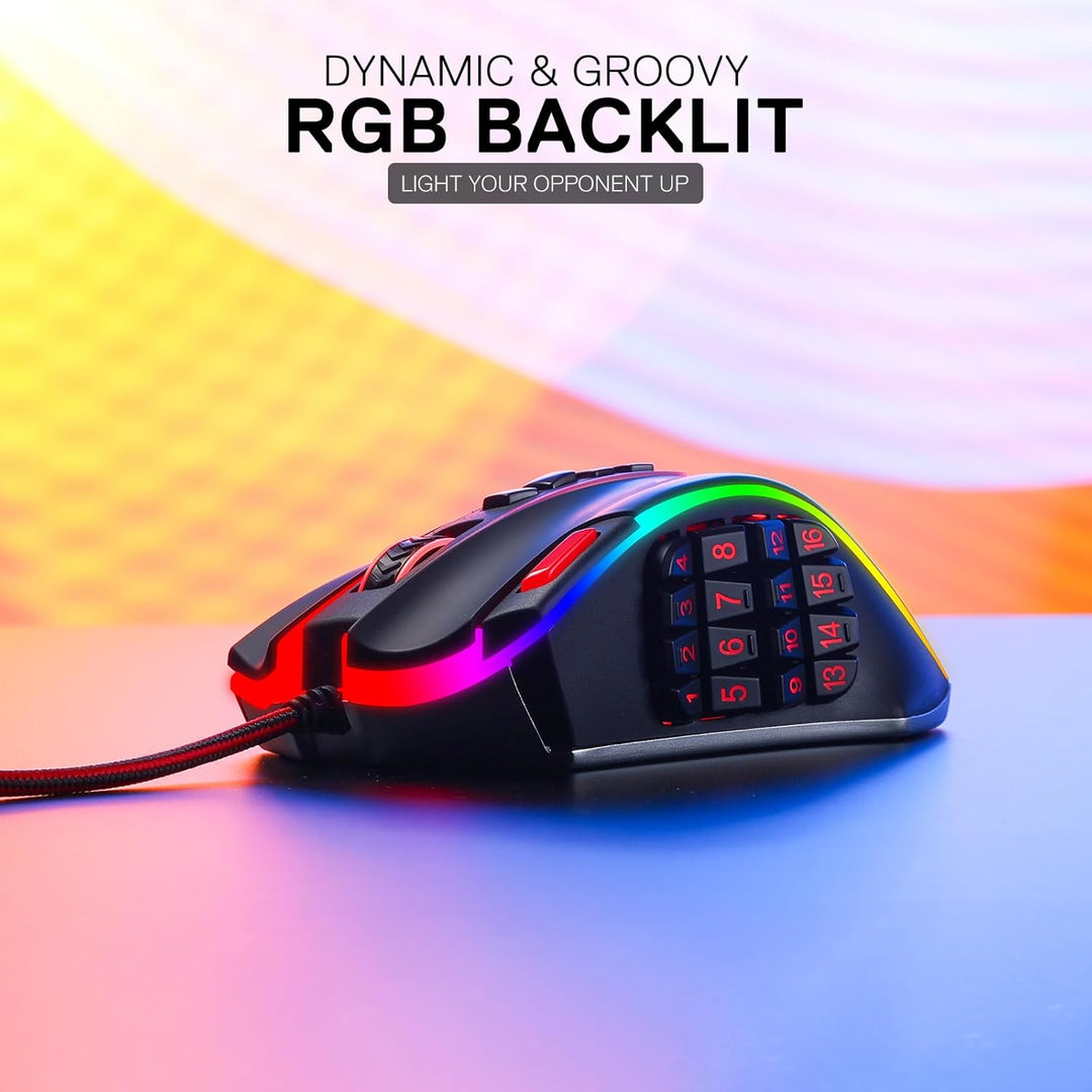 Redragon M990 MMO Ratón Gaming, 32000 DPI de alta precisión con cab...