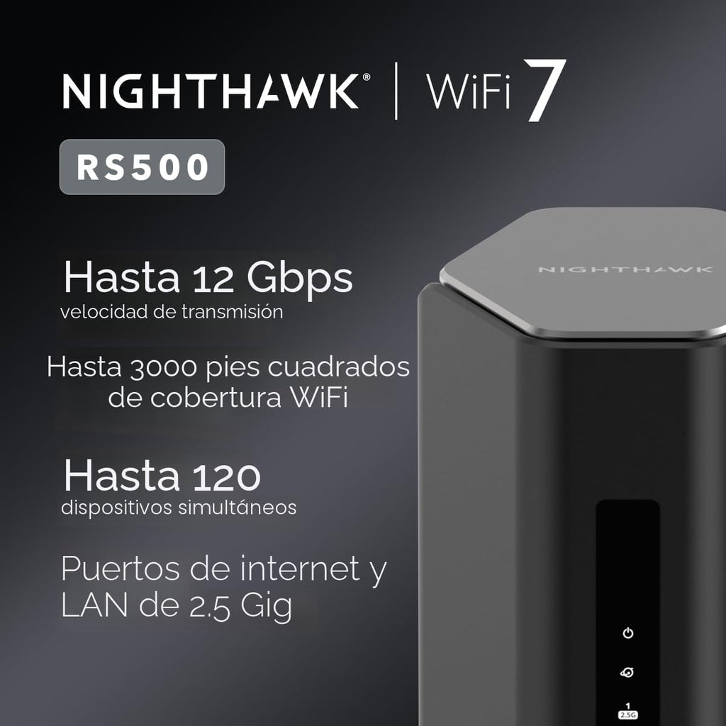 NETGEAR Nighthawk WiFi 7 Router RS500, hasta 3000 pies cuadrados, 12 Gbps, 12.0 Gbps