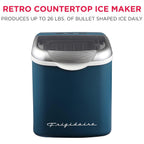 FRIGIDAIRE Máquina de hacer hielo compacta retro, hielo bala, 26 libras por día (azul)