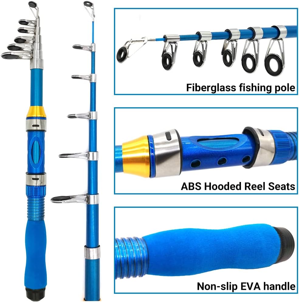 Kilitn Caña de Pescar para Niños, 1.5M 61 Pulgadas 4.92 Pies Caña de Pescar Telescópica Portátil y Combos de Caña y Carrete y Cuerda con Línea de Pesca Kits Completos, Caña de Pescar Juvenil Equipo de