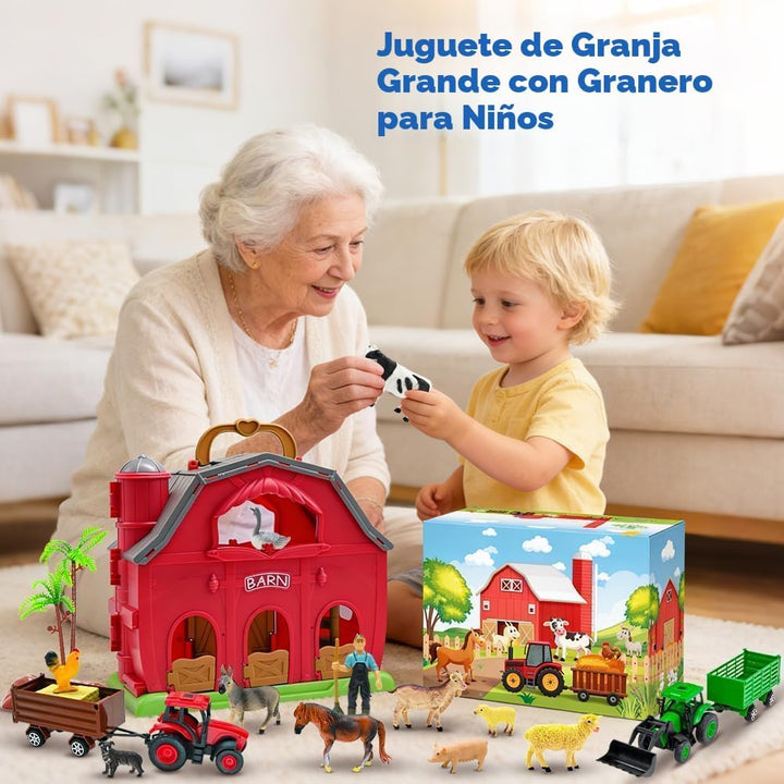 BOLZRA Juguetes de Granja Animales de Granja Gran Granero Rojo para...