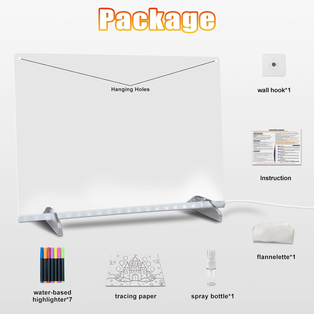 Tablero de dibujo LED con 8 colores, tableros de mensajes acrílicos de 11.8 x 7.8 pulgadas con 13 efectos de luz, tablero de garabatos brillantes, regalos para niños para Pascua, Halloween