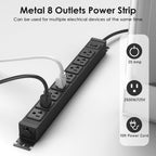 Regleta de alimentación resistente para montaje en pared, protector de sobretensiones de 20 amperios 1200J de metal, 8 salidas debajo del escritorio, 20A, enchufe de mesa eléctrica de garaje