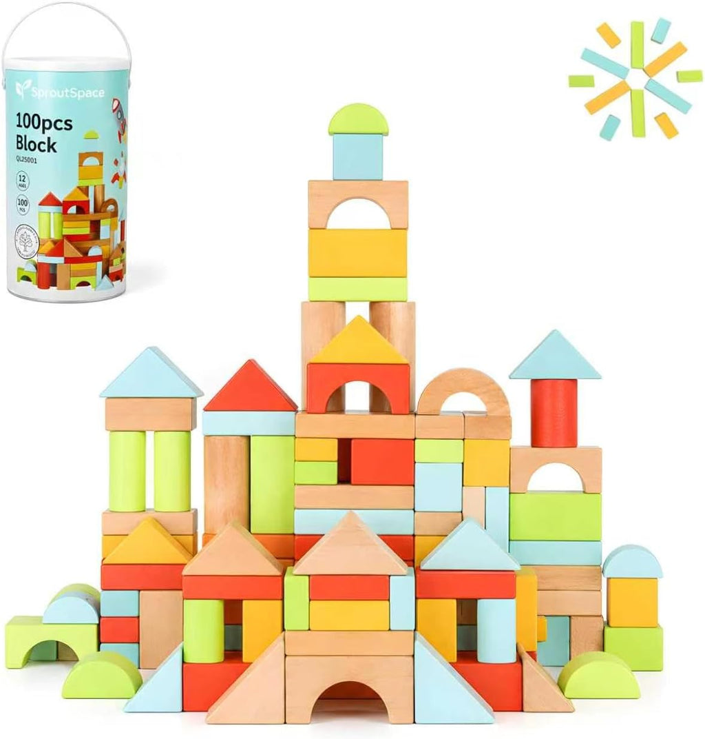 100 bloques de madera para niños pequeños de 1 a 3 años