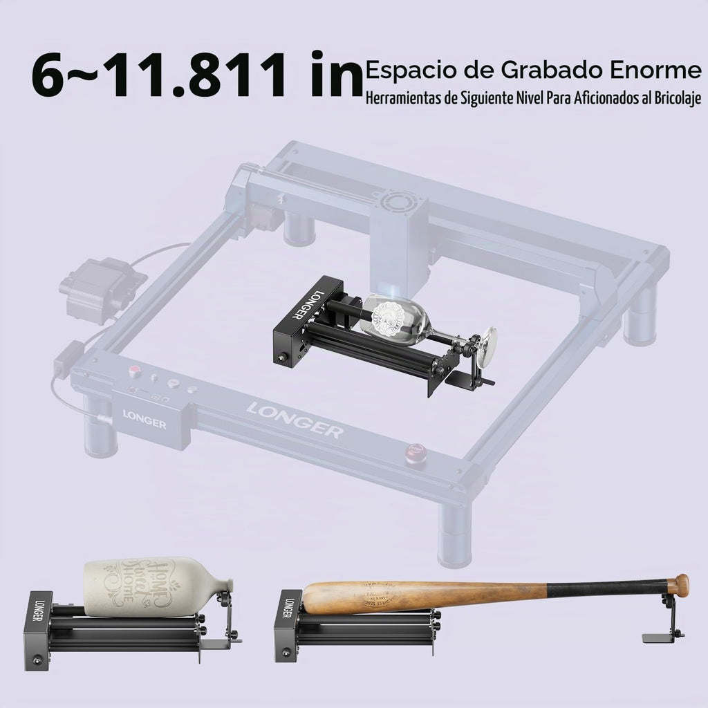 Longer Grabador láser nuevo rodillo rotativo, eje Y rotación de 360°, compatible con otras marcas de grabador, un buen socio para máquinas de grabado láser