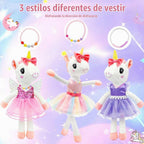 BOLZRA Juguetes de unicornio de bailarina para niñas de 4 a 6 años, juego de muñecas de animales de peluche de unicornio, 3 juegos de muñeca de ballet princesa con bolsa de felpa arcoíris, regalos de unicornios para cumpleaños, cesta de Pascua