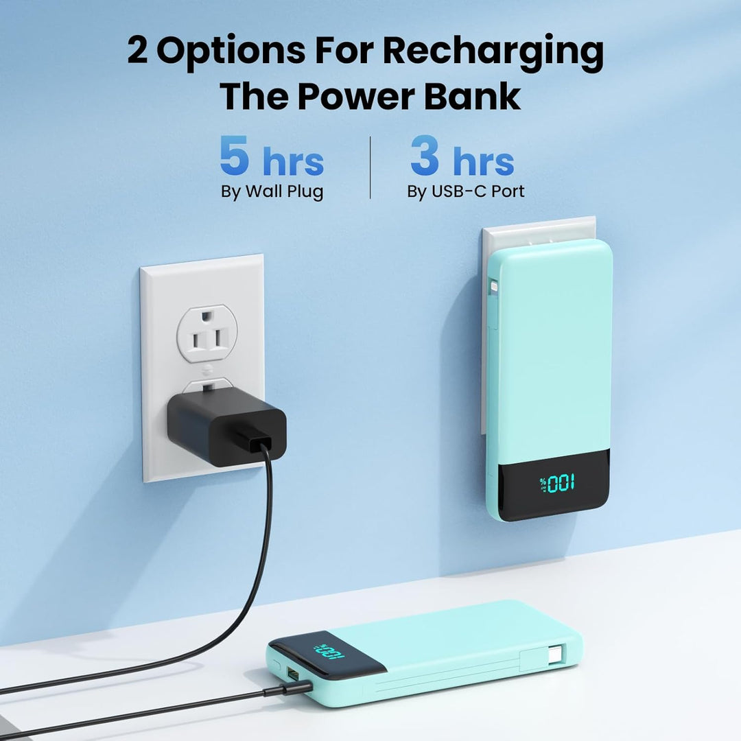 Cargador portátil para iPhone, batería delgada de 13800 mAh con cab...