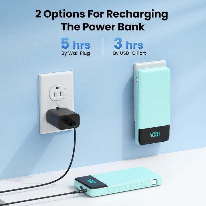 Cargador portátil para iPhone, batería delgada de 13800 mAh con cab...