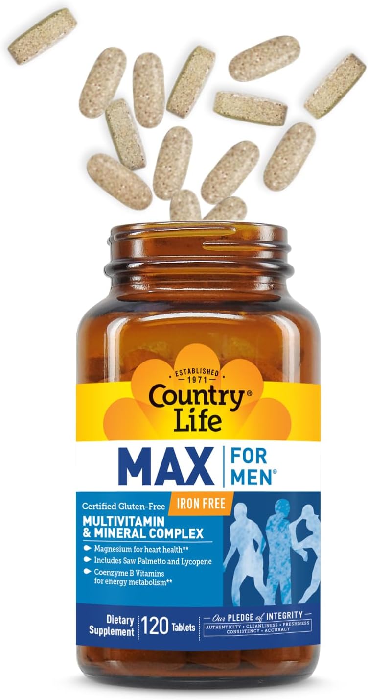 Country Life Max for Men Multivitamin: sin hierro, sin gluten, palm...