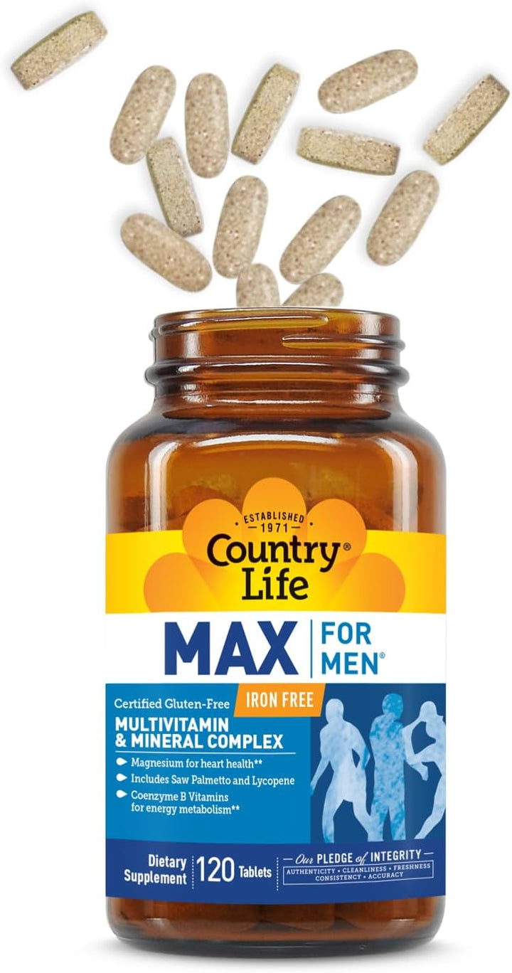 Country Life Max for Men Multivitamin: sin hierro, sin gluten, palm...