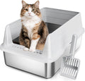 Caja de arena para gatos de acero inoxidable, caja de arena de metal fácil