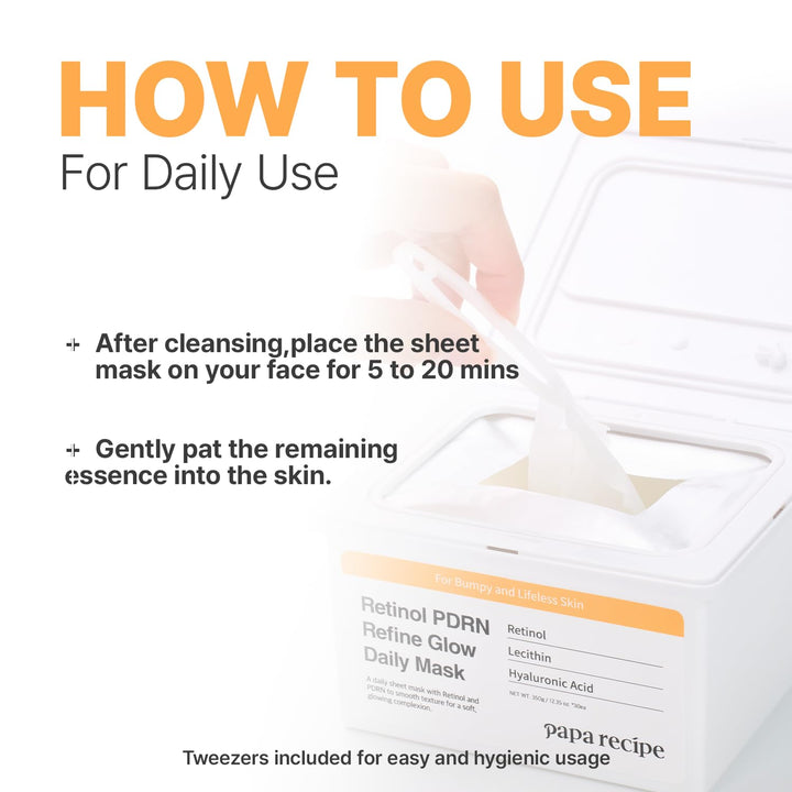 Papa Recipe Retinol PDRN Refine Glow - Máscara diaria (30 hojas), m...