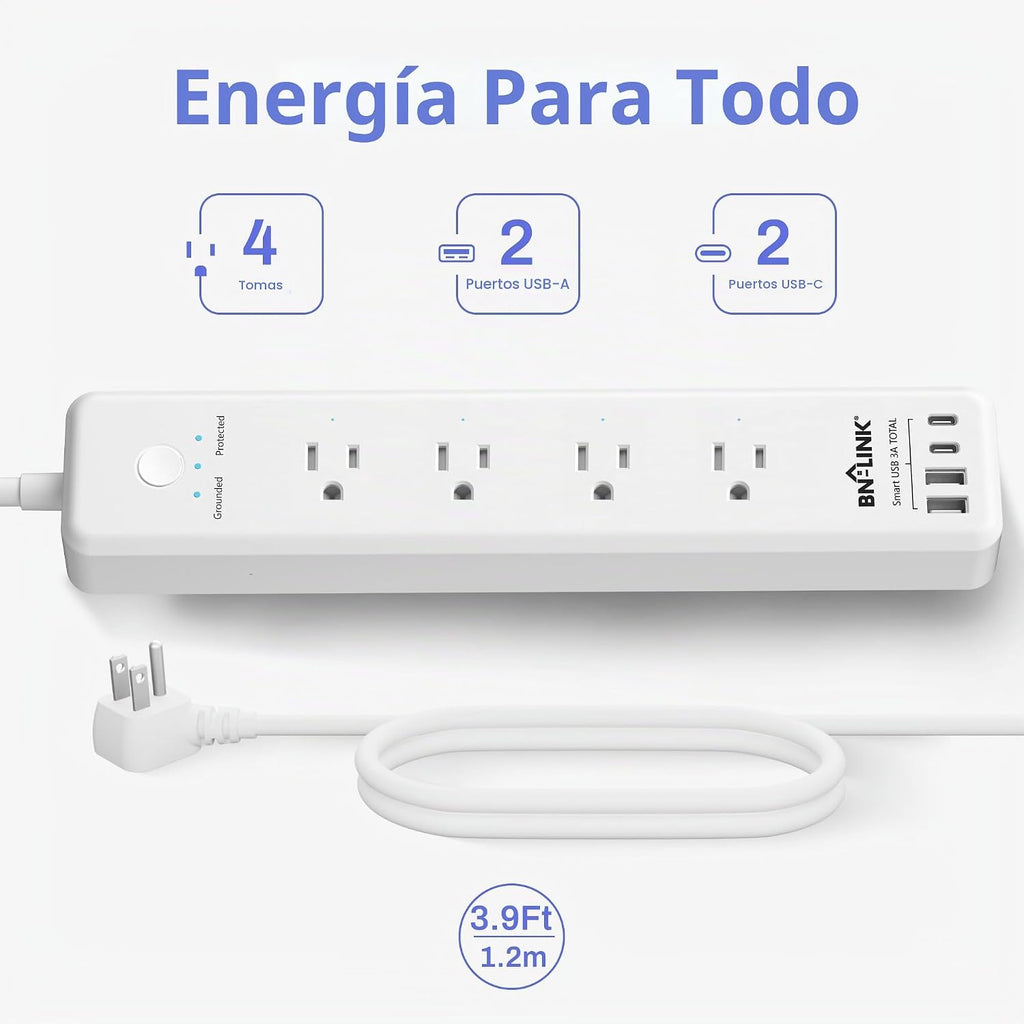 BN-LINK Regleta de control remoto con 4 tomacorrientes independientes, 4