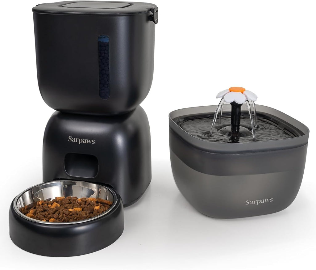 Alimentador automático para gatos y dispensador de agua FW1, dispensador de comida para gatos con cable o batería, temporizador, alimentador para mascotas con tapa de cierre, bolsa desecante, control