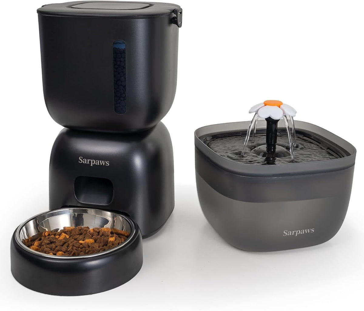 Alimentador automático para gatos y dispensador de agua FW1, dispensador de comida para gatos con cable o batería, temporizador, alimentador para mascotas con tapa de cierre, bolsa desecante, control