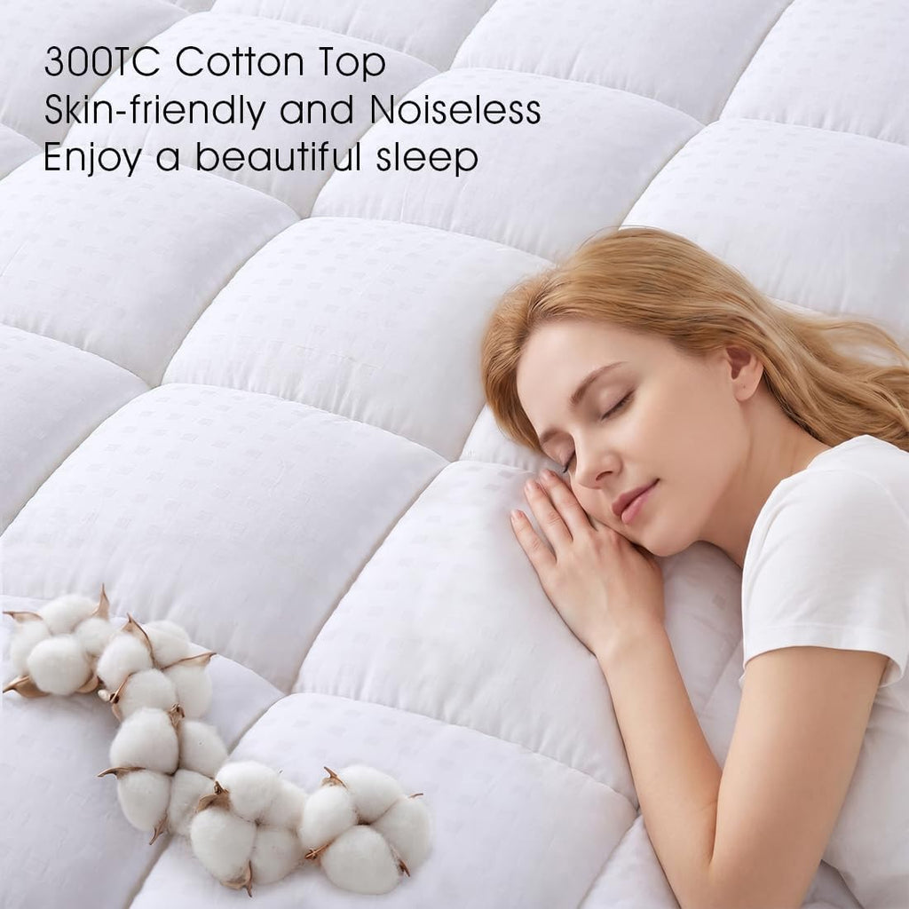 EASELAND Funda de colchón tamaño Queen, protector de colchón acolchado con parte superior de algodón, se estira hasta 8-21 pulgadas, bolsillo profundo, colchoneta refrescante (60x80 pulgadas, blanco)