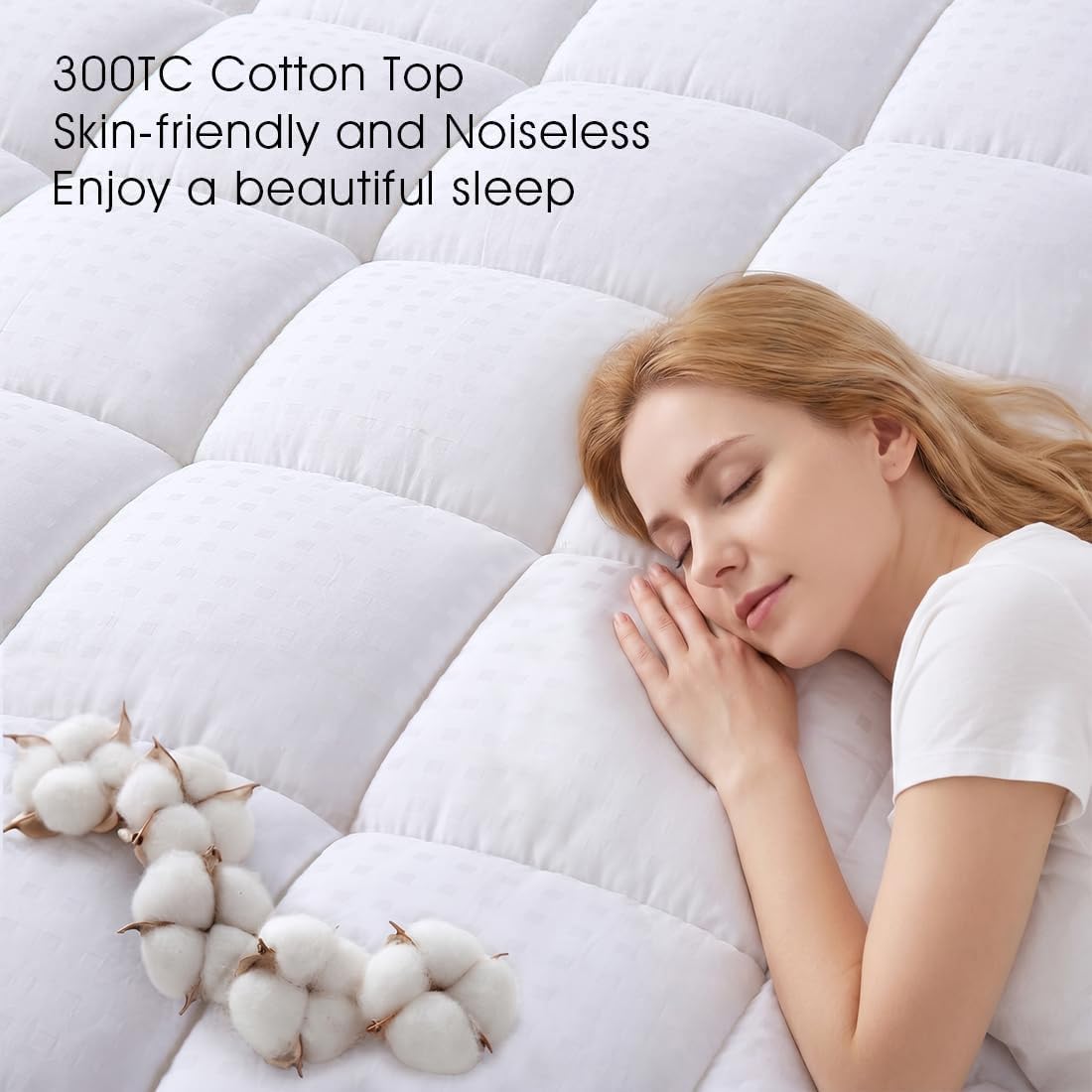EASELAND Funda de colchón tamaño Queen, protector de colchón acolchado con parte superior de algodón, se estira hasta 8-21 pulgadas, bolsillo profundo, colchoneta refrescante (60x80 pulgadas, blanco)