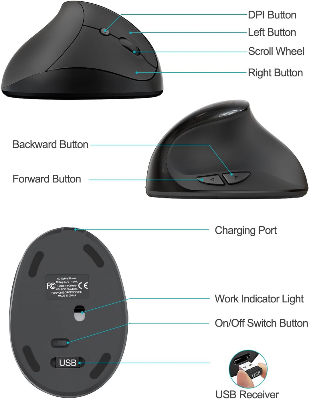 Lekvey Ratón ergonómico, mouse inalámbrico vertical para manos pequ...