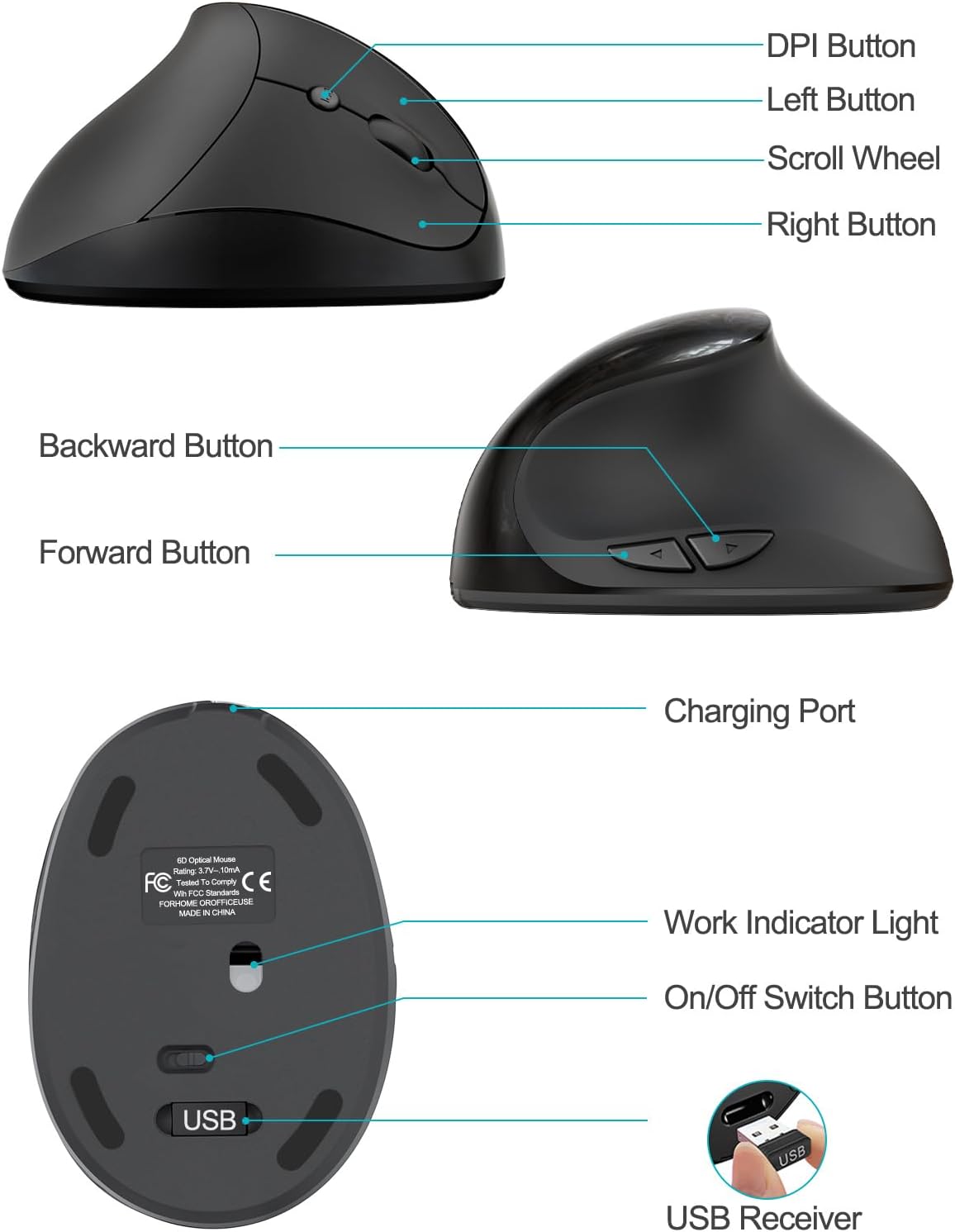 Lekvey Ratón ergonómico, mouse inalámbrico vertical para manos pequ...