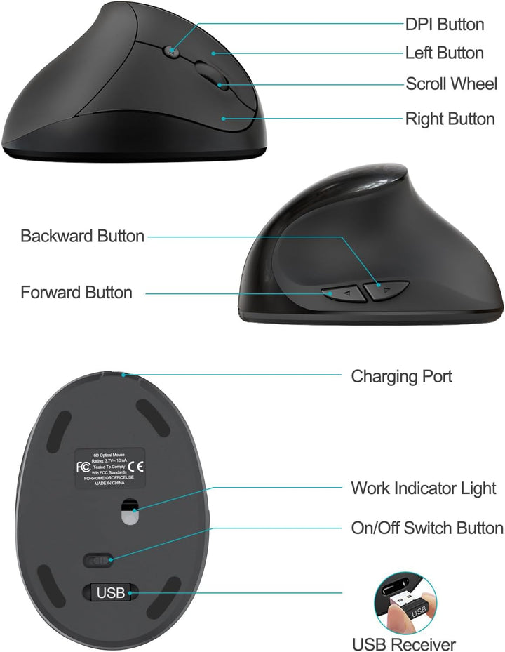 Lekvey Ratón ergonómico, mouse inalámbrico vertical para manos pequ...