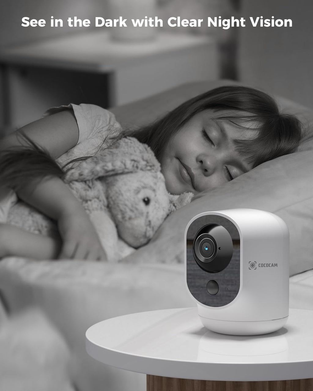 COCOCAM Cámara de Seguridad 2K para Interiores Pan/Tilt con Batería de 5200mAh, Cámara WiFi, Inalámbrica para Monitor de Bebé/Mascota/Seguridad en el Hogar, Reconocimiento IA, Detección Humana PIR
