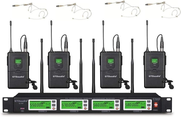 GTDaudio 4x800 Sistema de micrófono inalámbrico UHF de canales ajus...