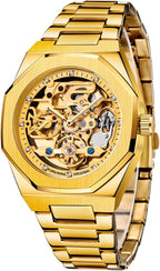Tiong Fashion Relojes para Hombre Marca Top Lujo Automático Mecánico Acero Inoxidable Reloj de Pulsera Skeleton de Negocios y Moda