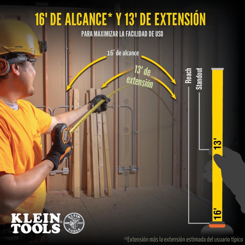 Klein Tools Cinta métrica 9235, cinta métrica magnética resistente con hoja reforzada de nailon de doble cara de doble gancho de 35 pies, con clip de cinturón de metal