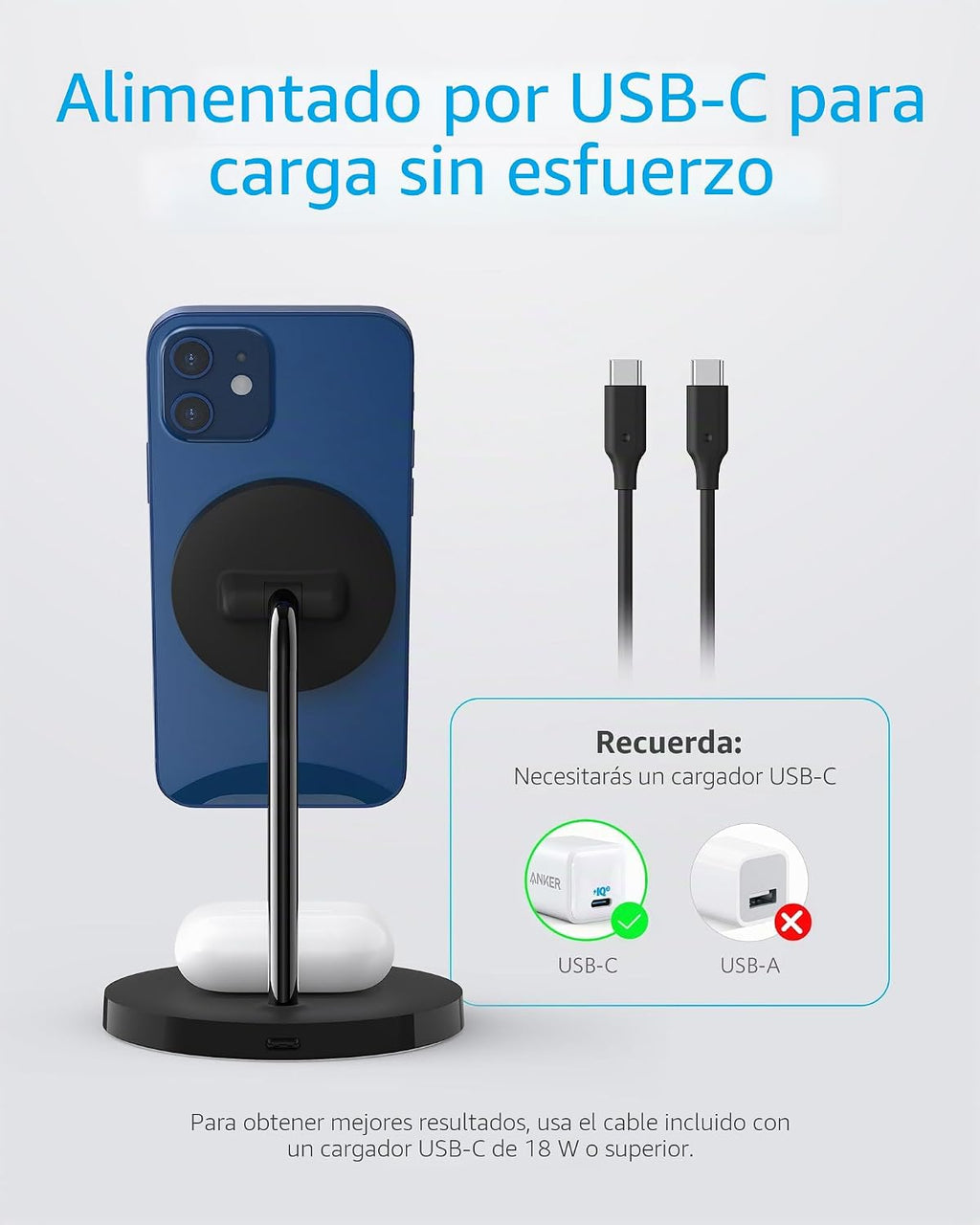 Anker Soporte de carga inalámbrico PowerWave 2 en 1 compatible con MagSafe