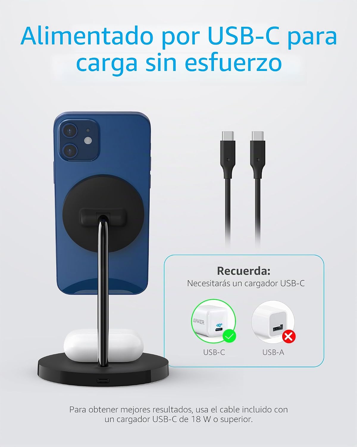 Anker Soporte de carga inalámbrico PowerWave 2 en 1 compatible con MagSafe