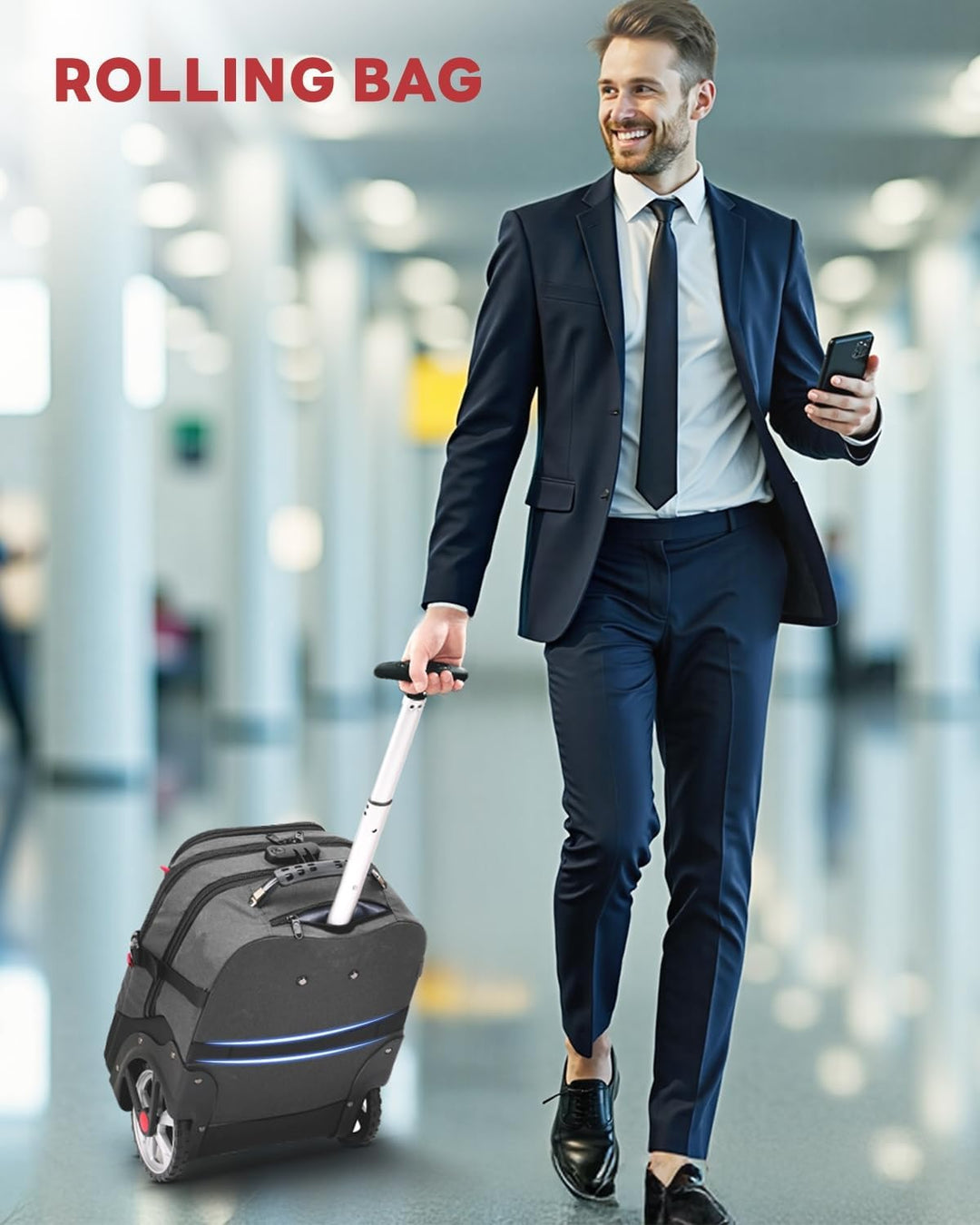 MATEIN Bolsa con ruedas para laptop con ruedas más grandes, espacio...
