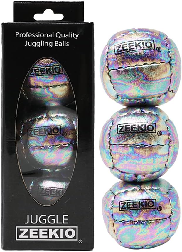 Zeekio Bolas de malabarismo Galaxy - Bolas de cuero genuino de primera calidad de 12 paneles - 4.59 oz - 2.638 in - Paquete de 3 - Cosmo