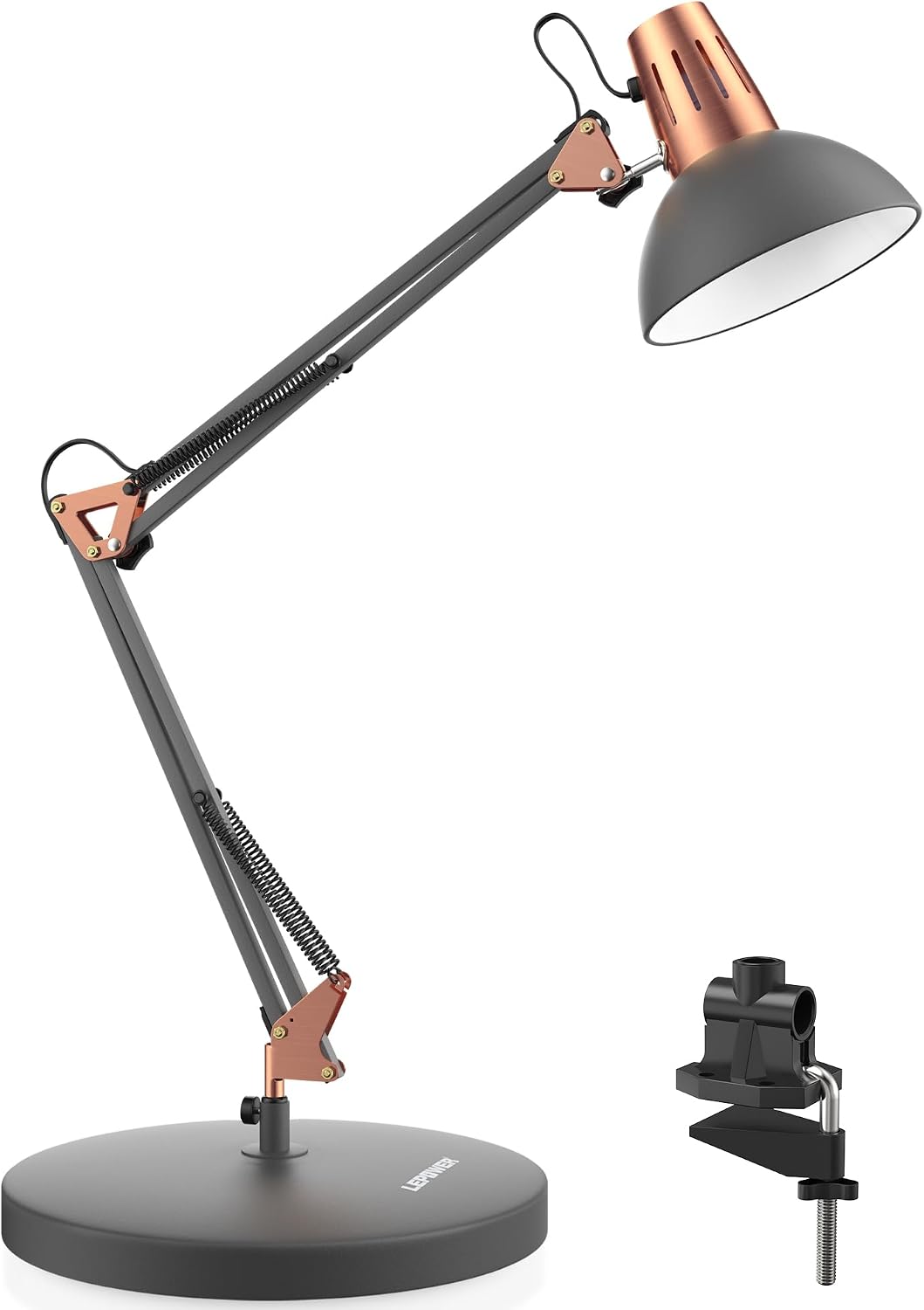 Lámpara LEPOWER Lámpara de escritorio ajustable de metal con abrazadera, brazo oscilante para oficina en casa