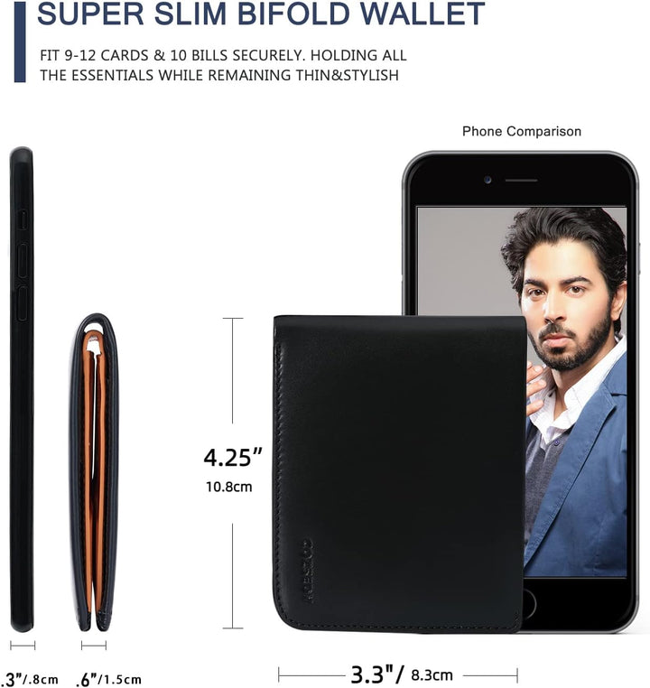 COZSEDY Billeteras delgadas de piel de becerro para hombres con blo...