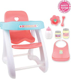 JC Toys - Cuna mecedora y accesorios para muñeca, Juego de sillas altas rosa/azul