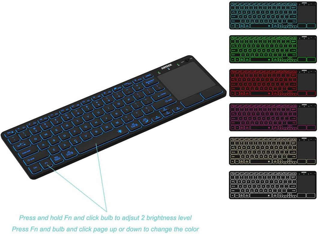 Arteck Teclado retroiluminado universal de 7 colores con Bluetooth,...